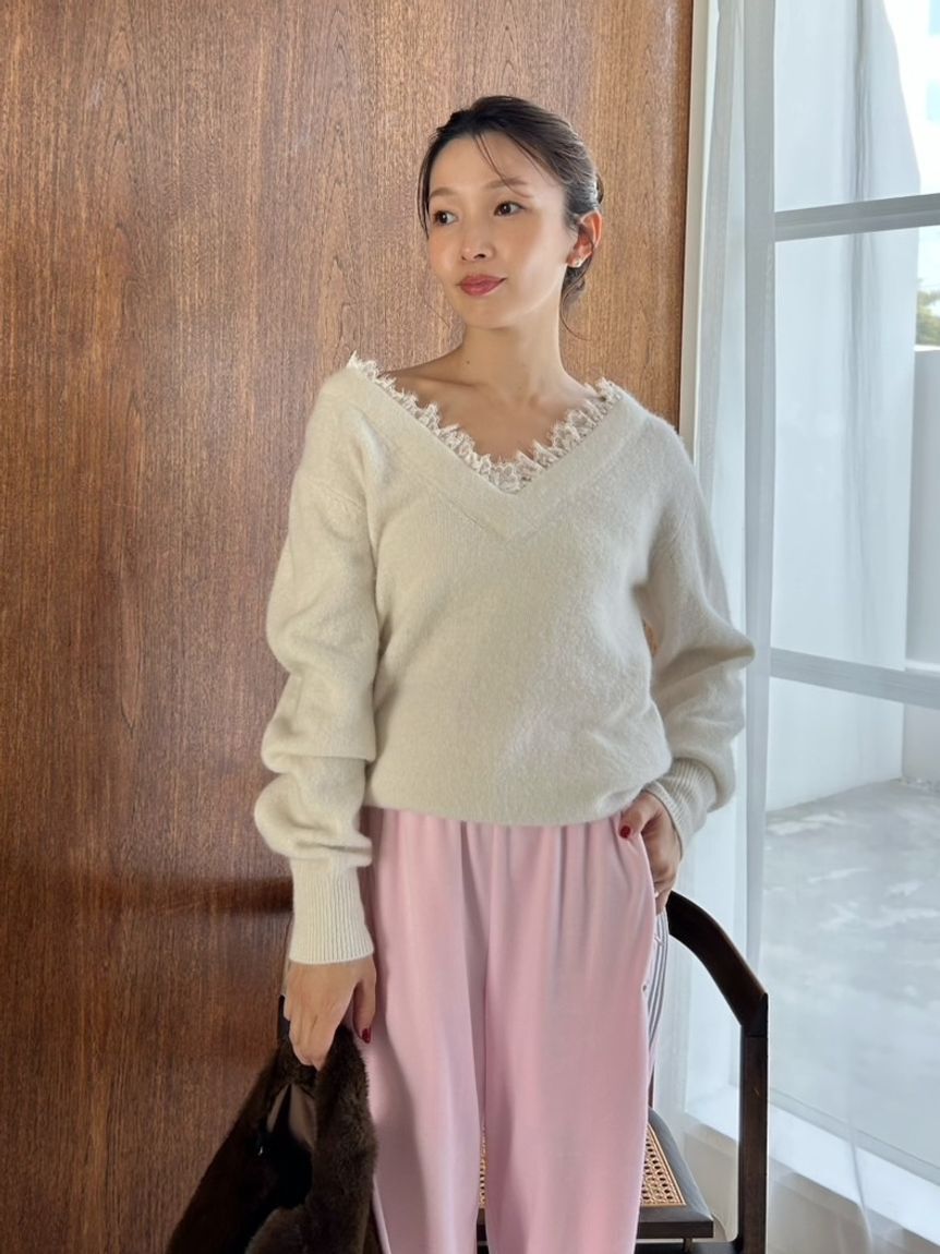 SNIDEL「フォックス衿レースプルオーバー」|ニット・セーター|