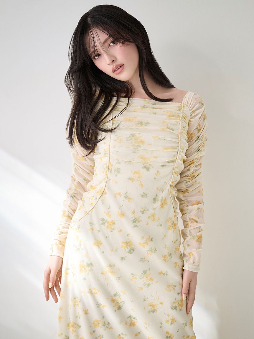 SNIDEL「フロッキープリントギャザーワンピース」|ワンピース|YEL