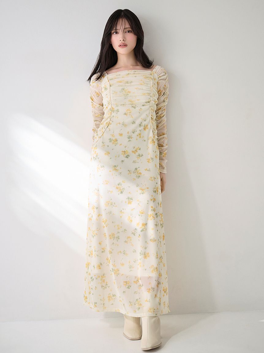 SNIDEL「フロッキープリントギャザーワンピース」|ワンピース|