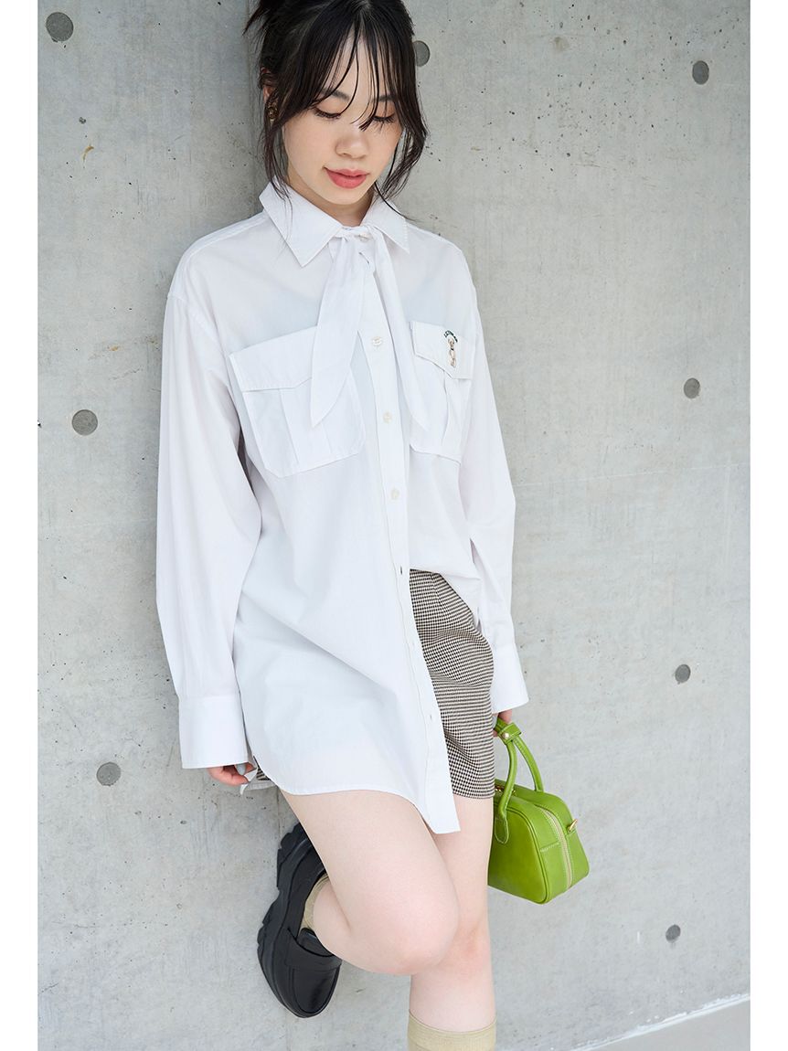 LILY BROWN「Lily Bearスカーフ付きオーバーシャツ」|シャツ・ブラウス|WHT