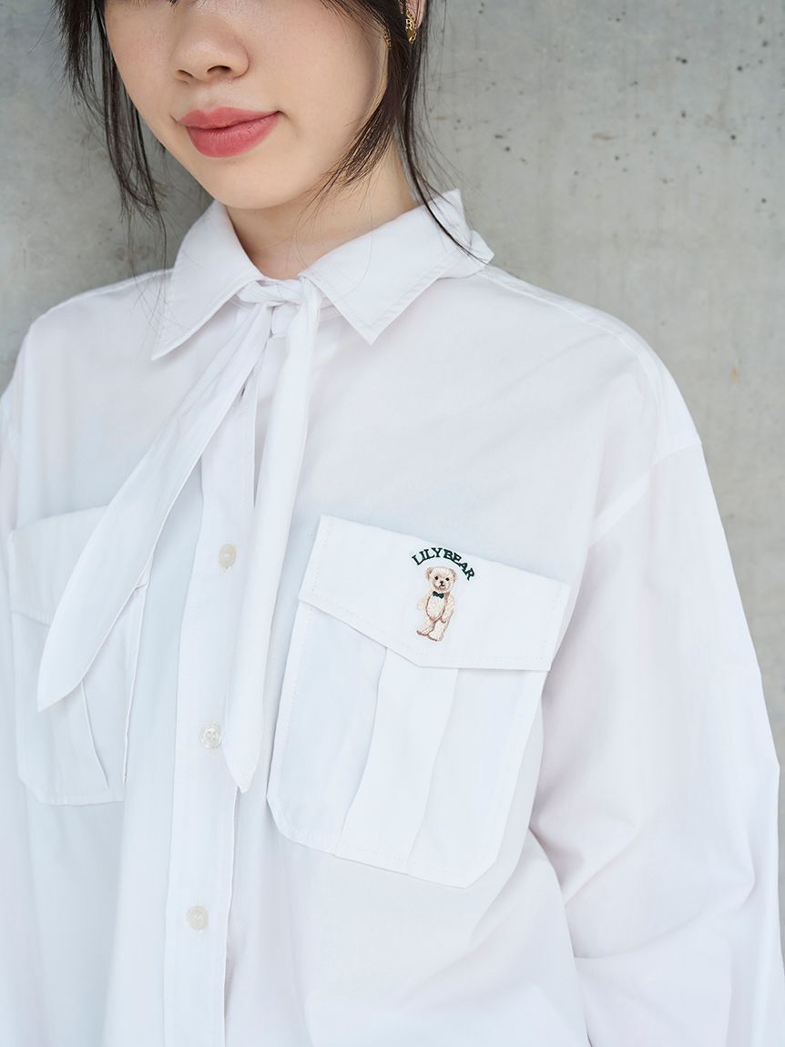LILY BROWN「Lily Bearスカーフ付きオーバーシャツ」|シャツ・ブラウス|