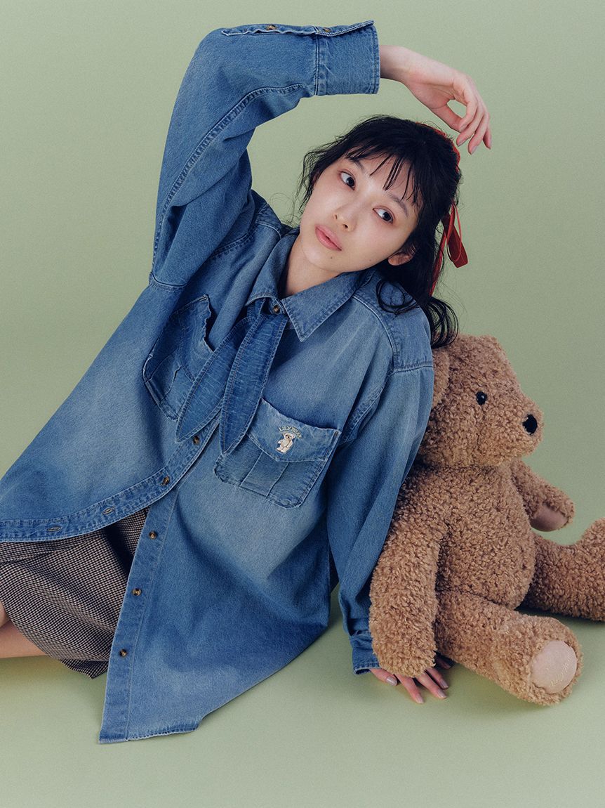 LILY BROWN「Lily Bearスカーフ付きオーバーシャツ」|シャツ・ブラウス|IND