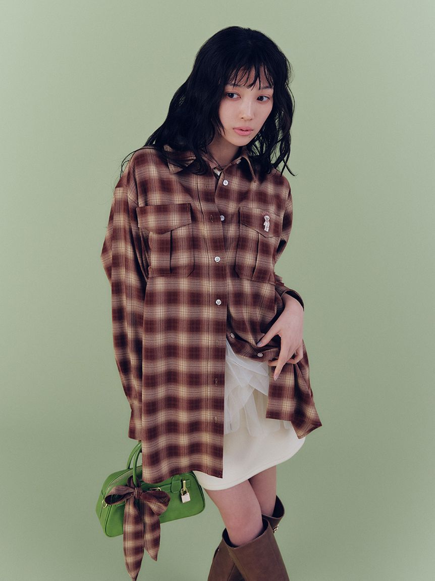 LILY BROWN「Lily Bearスカーフ付きオーバーシャツ」|シャツ・ブラウス|CHECK