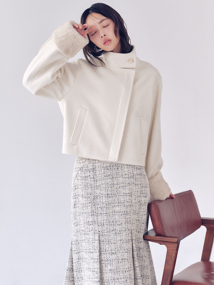 LILY BROWN「袖ファー2wayコート」|ノーカラージャケット|IVR