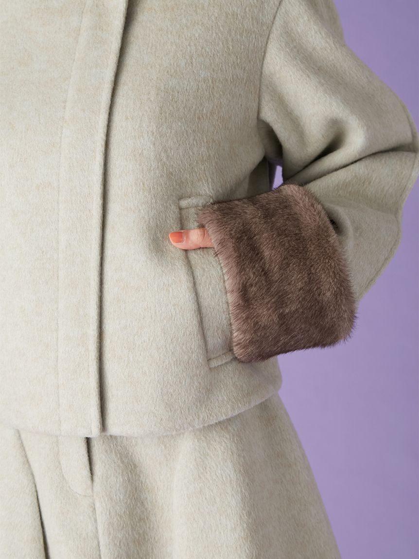 LILY BROWN「袖ファー2wayコート」|ノーカラージャケット|