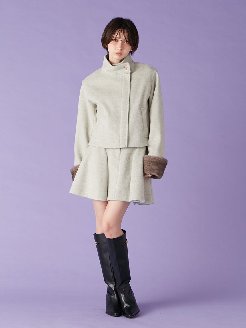 LILY BROWN「袖ファー2wayコート」|ノーカラージャケット|