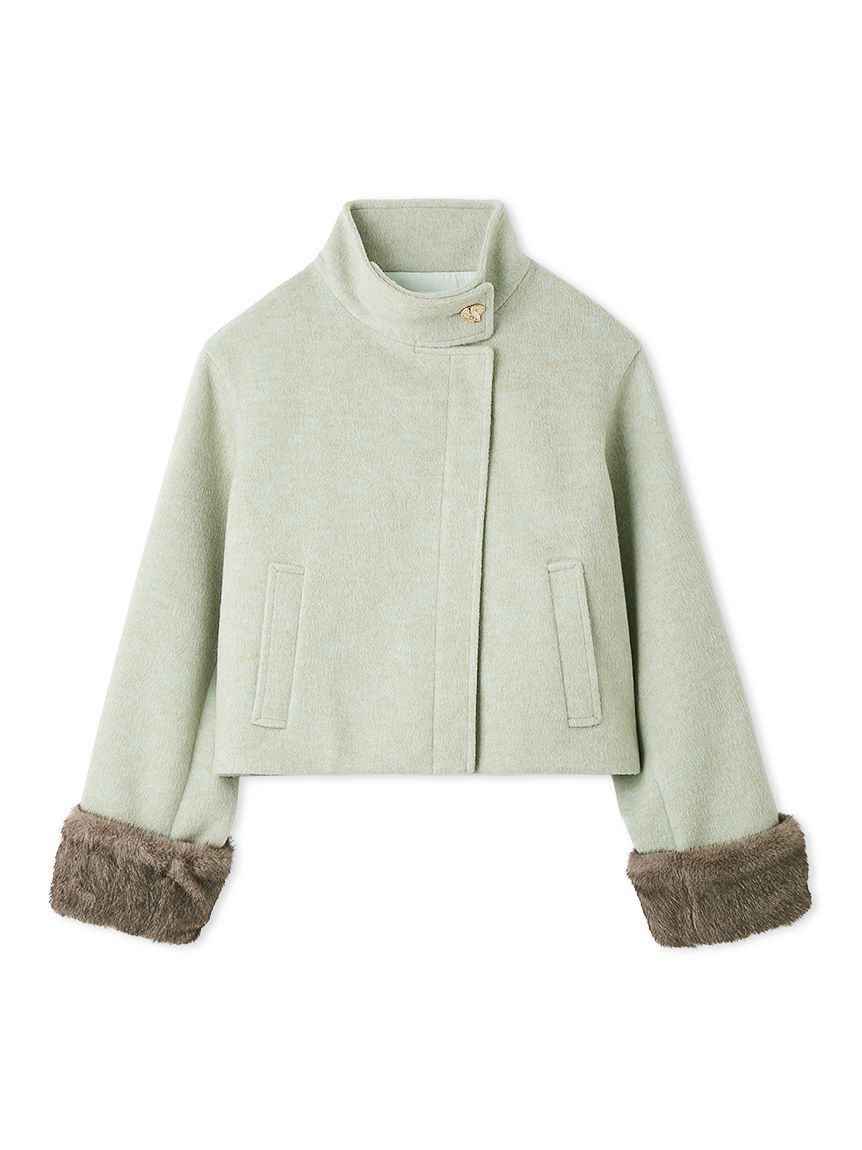 LILY BROWN「袖ファー2wayコート」|ノーカラージャケット|