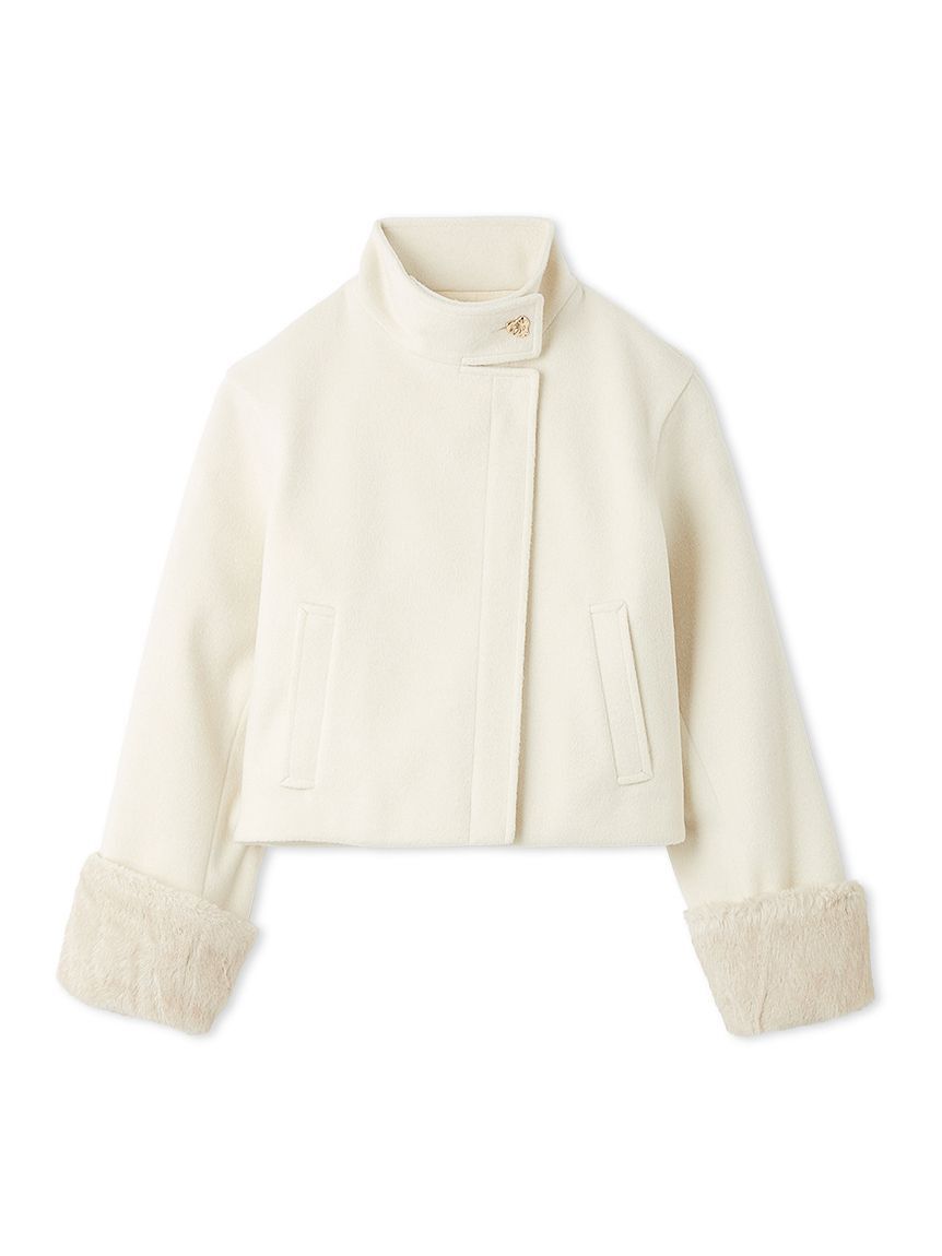 LILY BROWN「袖ファー2wayコート」|ノーカラージャケット|