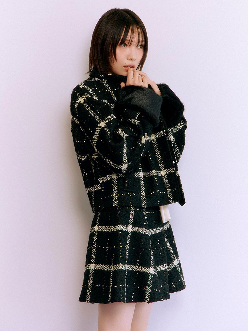 LILY BROWN「袖ファー2wayコート」|ノーカラージャケット|