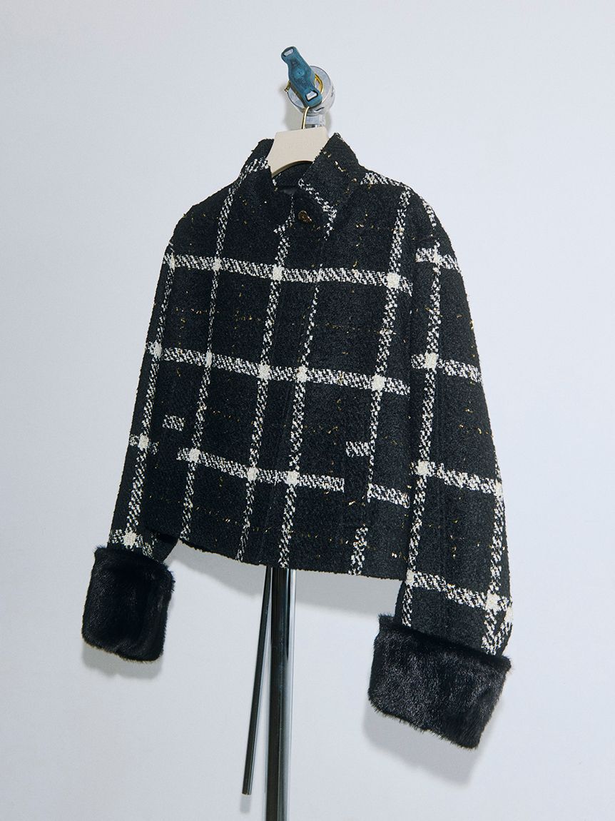 LILY BROWN「袖ファー2wayコート」|ノーカラージャケット|