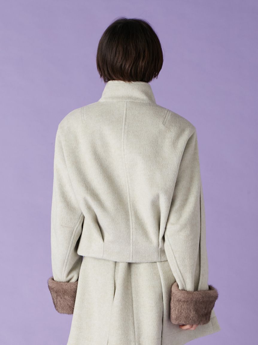 LILY BROWN「袖ファー2wayコート」|ノーカラージャケット|