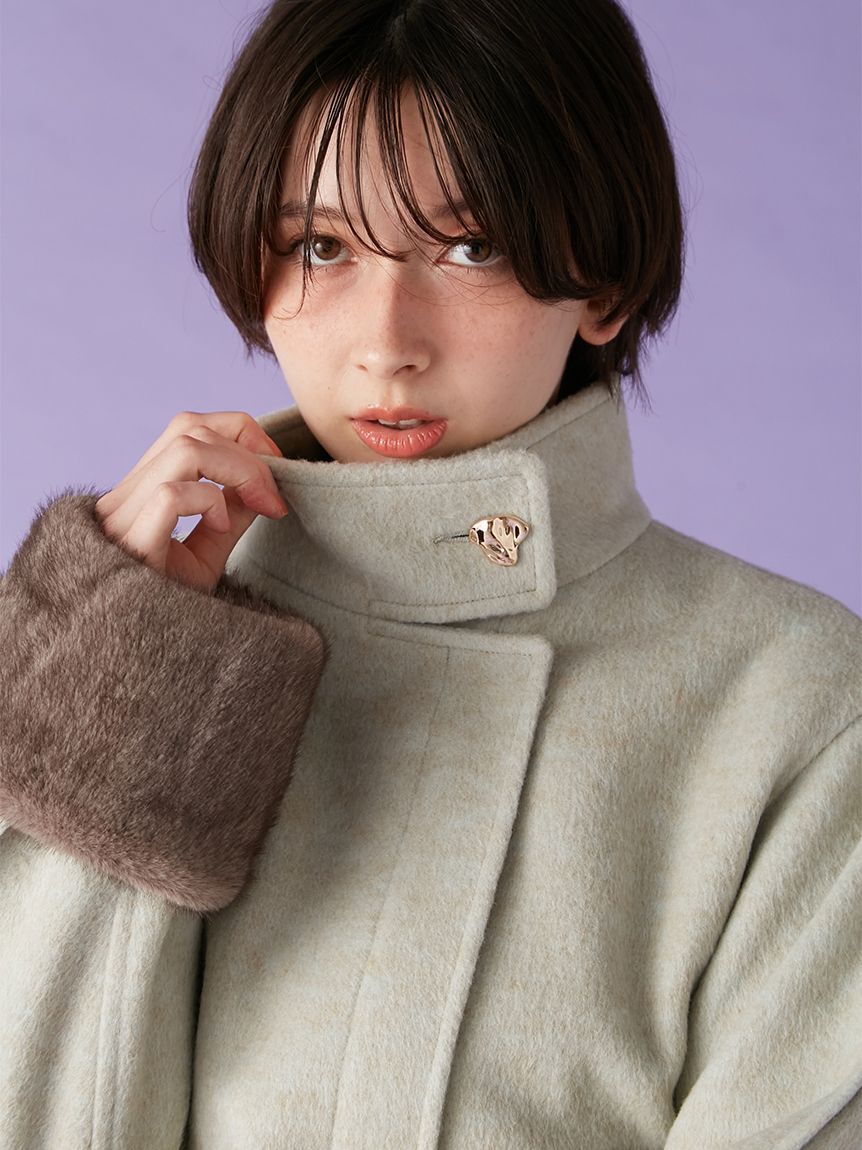 LILY BROWN「袖ファー2wayコート」|ノーカラージャケット|