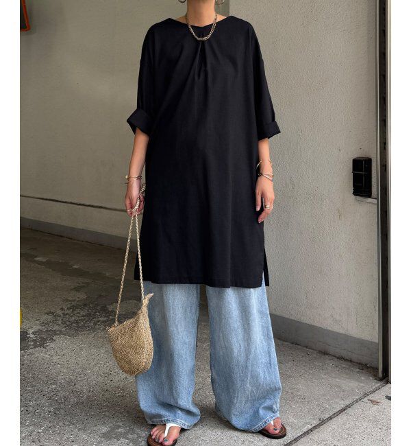 Lbc with Life「リネン混サックワンピース」|ワンピース|ブラック
