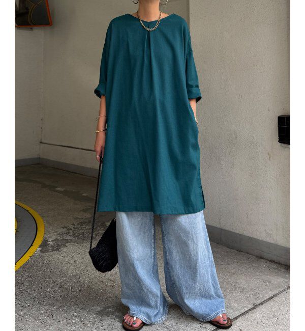 Lbc with Life「リネン混サックワンピース」|ワンピース|グリーン