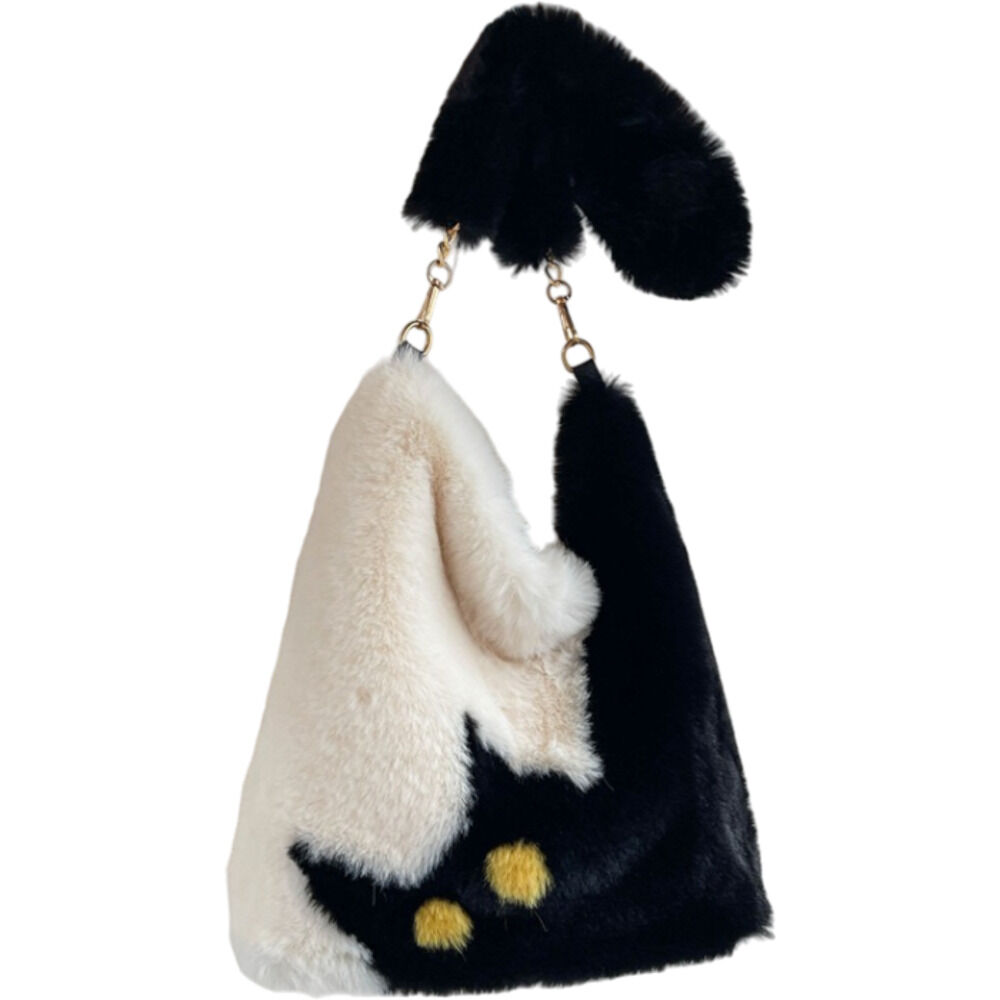 BACKYARD FAMILY「猫柄 バッグ ショルダー 通販 モコモコバッグ ファー もこもこバッグ 冬バッグ ショルダーバッグ」|ショルダー・メッセンジャー|ブラック1