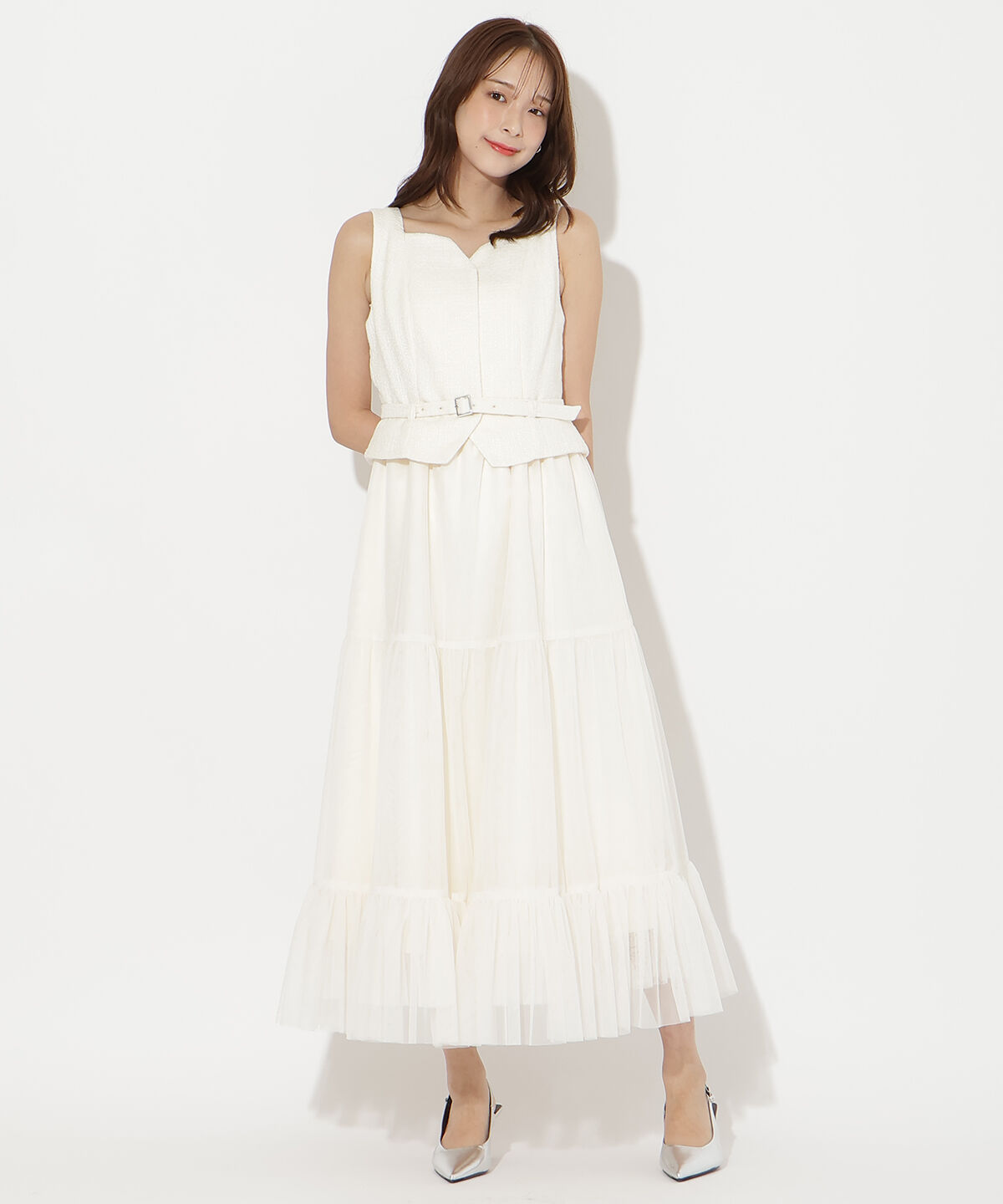 アンドクチュール「ツイード&times;チュールドッキングワンピース」|ワンピース|