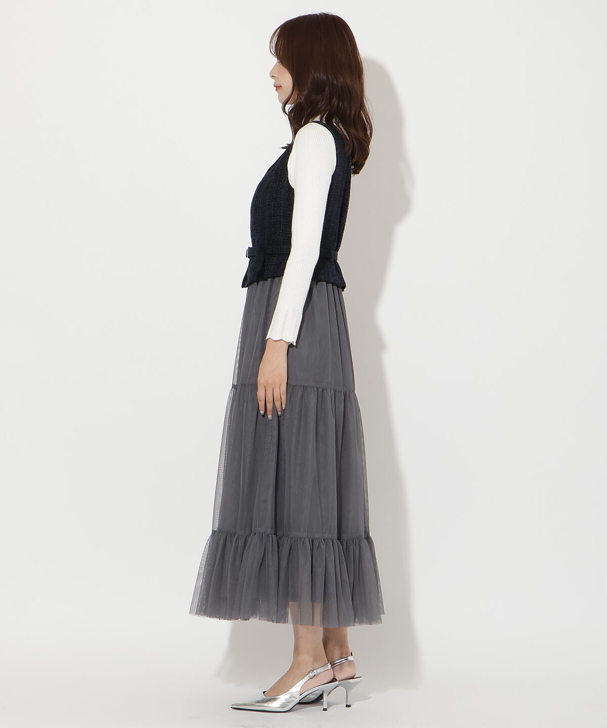 アンドクチュール「ツイード&times;チュールドッキングワンピース」|ワンピース|