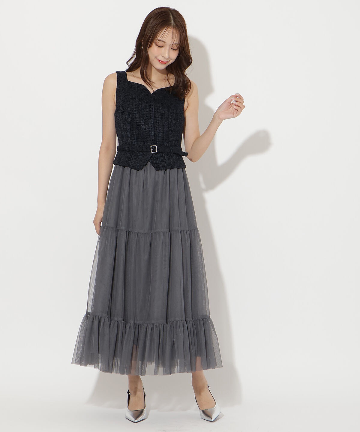 アンドクチュール「ツイード&times;チュールドッキングワンピース」|ワンピース|