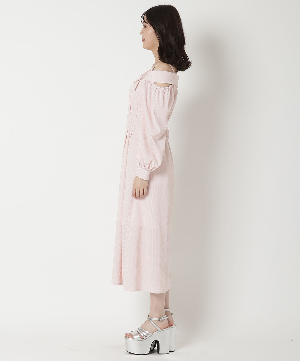 REDYAZEL「肩あきストライプシャツワンピース」|ワンピース|