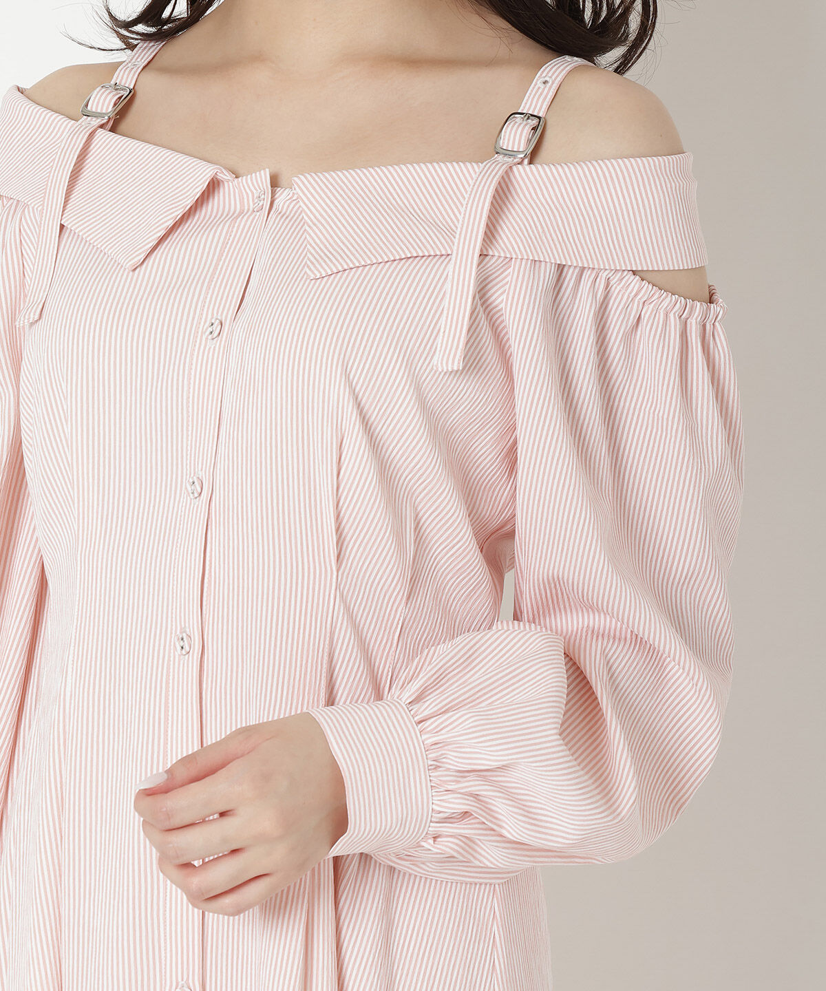 REDYAZEL「肩あきストライプシャツワンピース」|ワンピース|