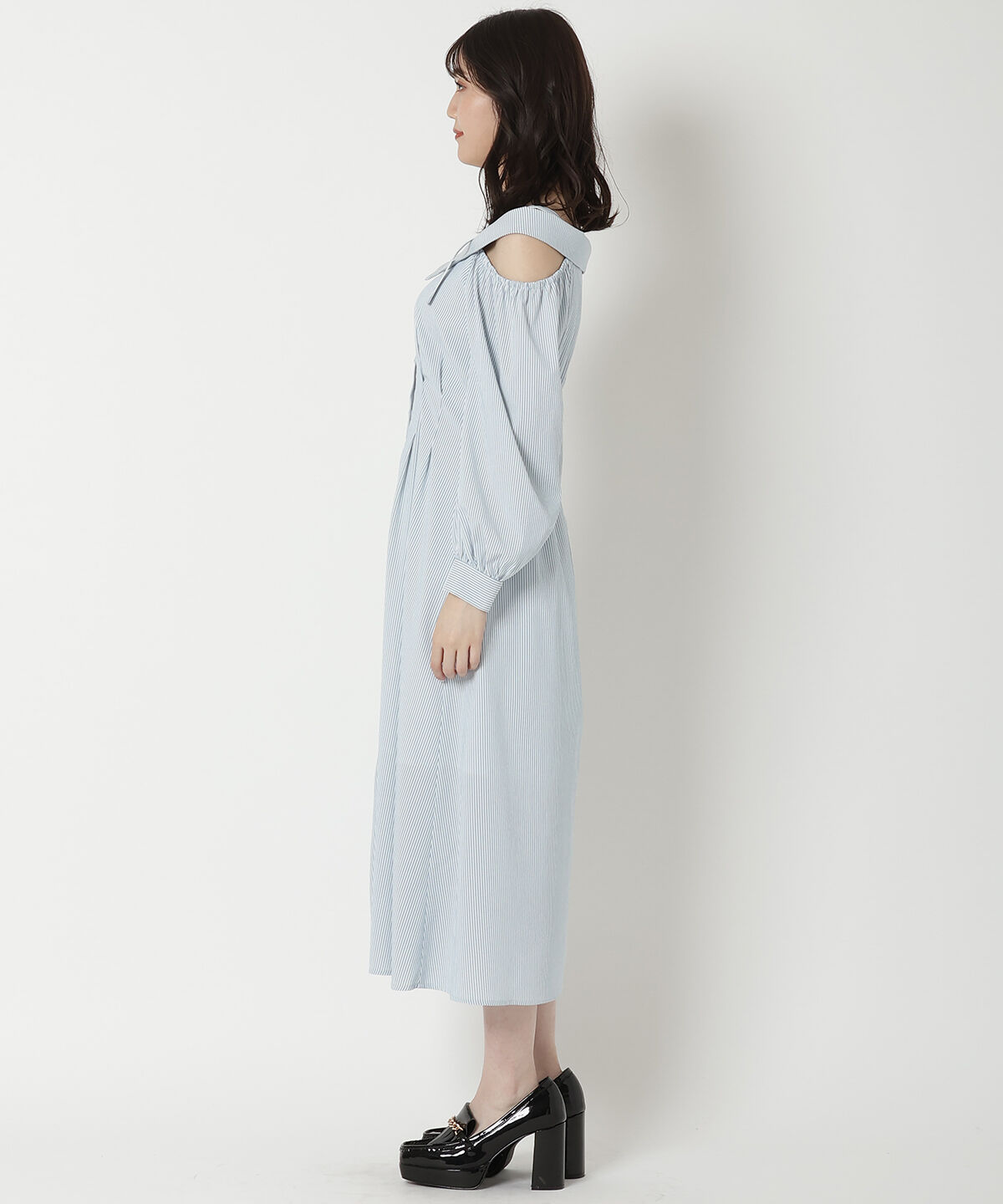REDYAZEL「肩あきストライプシャツワンピース」|ワンピース|