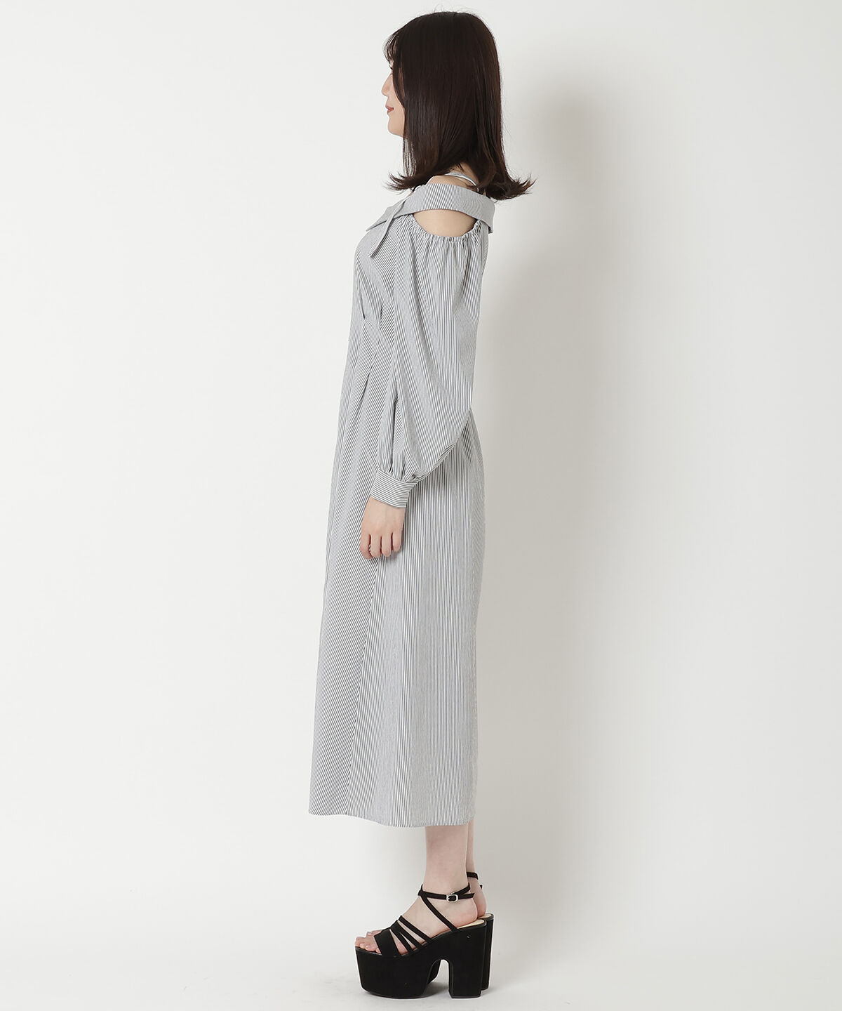 REDYAZEL「肩あきストライプシャツワンピース」|ワンピース|