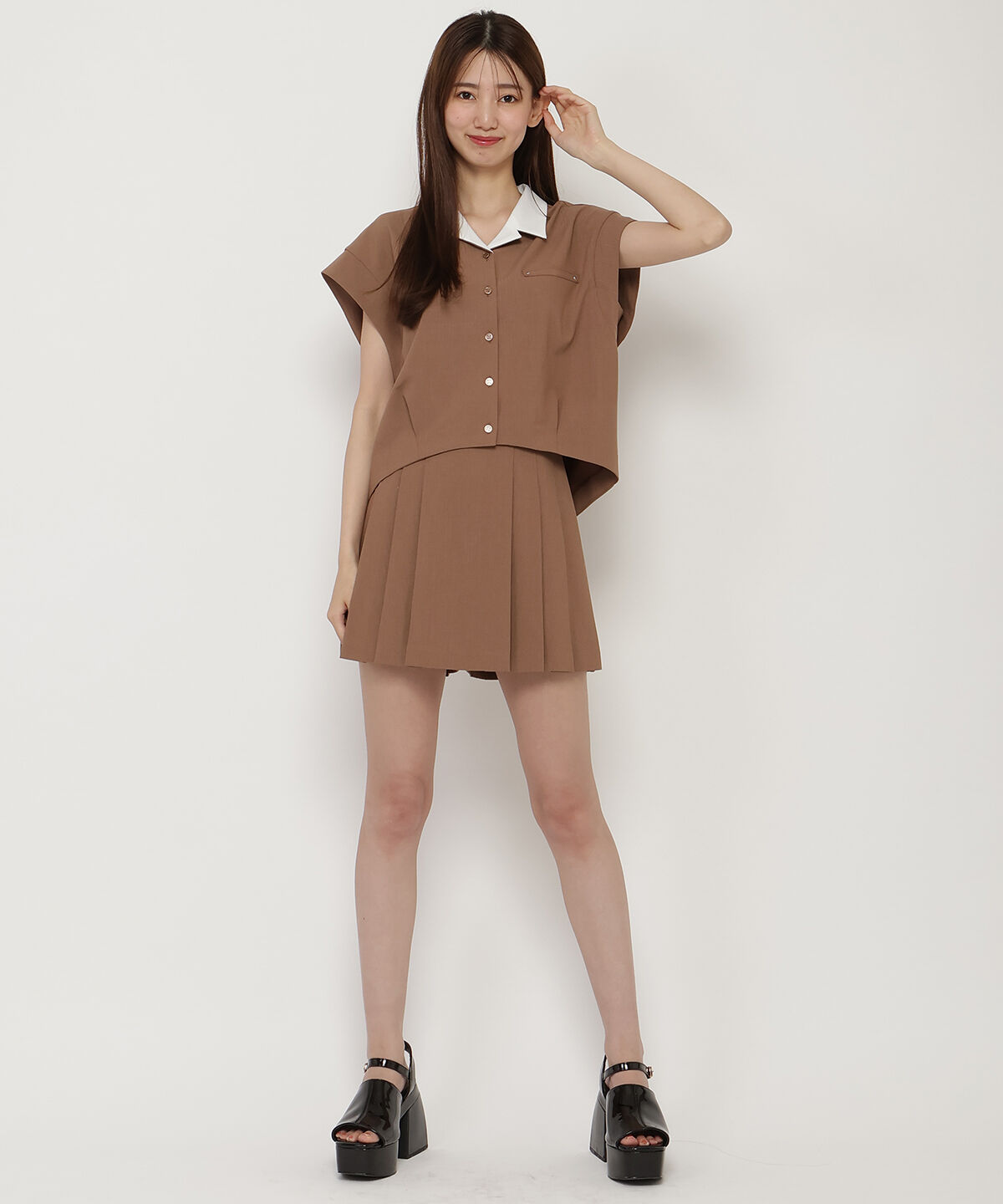 REDYAZEL「配色ベルトプリーツショートスカパン」|キュロット|