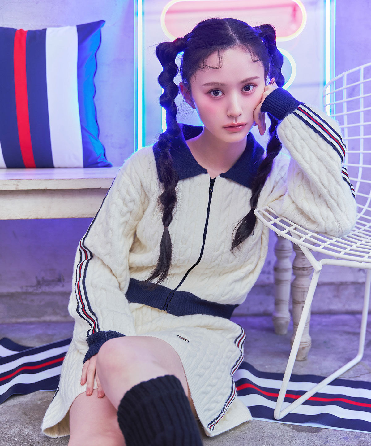 REDYAZEL「[FILA&times;REDYAZEL]ｹｰﾌﾞﾙﾆｯﾄﾄﾘｺﾛｰﾙﾗｲﾝｼﾞｬｹｯﾄ&times;ﾀｲﾄﾐ 」|ワンピース|オフ