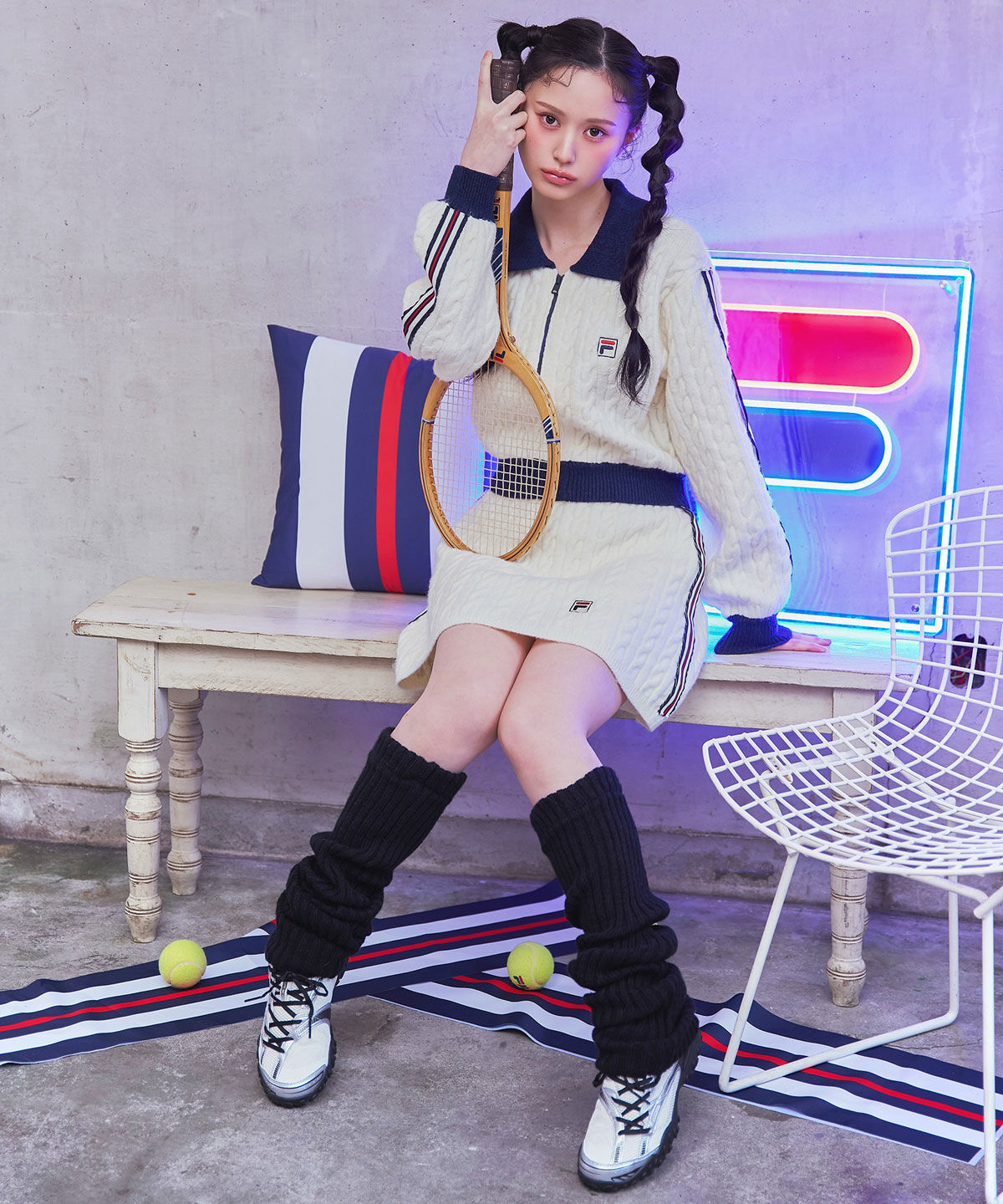 REDYAZEL「[FILA&times;REDYAZEL]ｹｰﾌﾞﾙﾆｯﾄﾄﾘｺﾛｰﾙﾗｲﾝｼﾞｬｹｯﾄ&times;ﾀｲﾄﾐ 」|ワンピース|