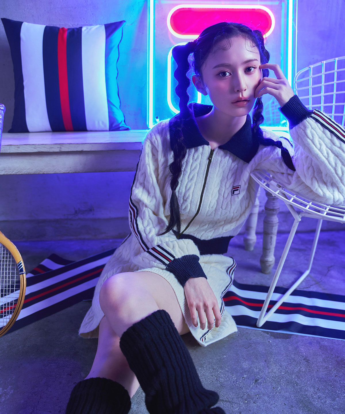 REDYAZEL「[FILA&times;REDYAZEL]ｹｰﾌﾞﾙﾆｯﾄﾄﾘｺﾛｰﾙﾗｲﾝｼﾞｬｹｯﾄ&times;ﾀｲﾄﾐ 」|ワンピース|