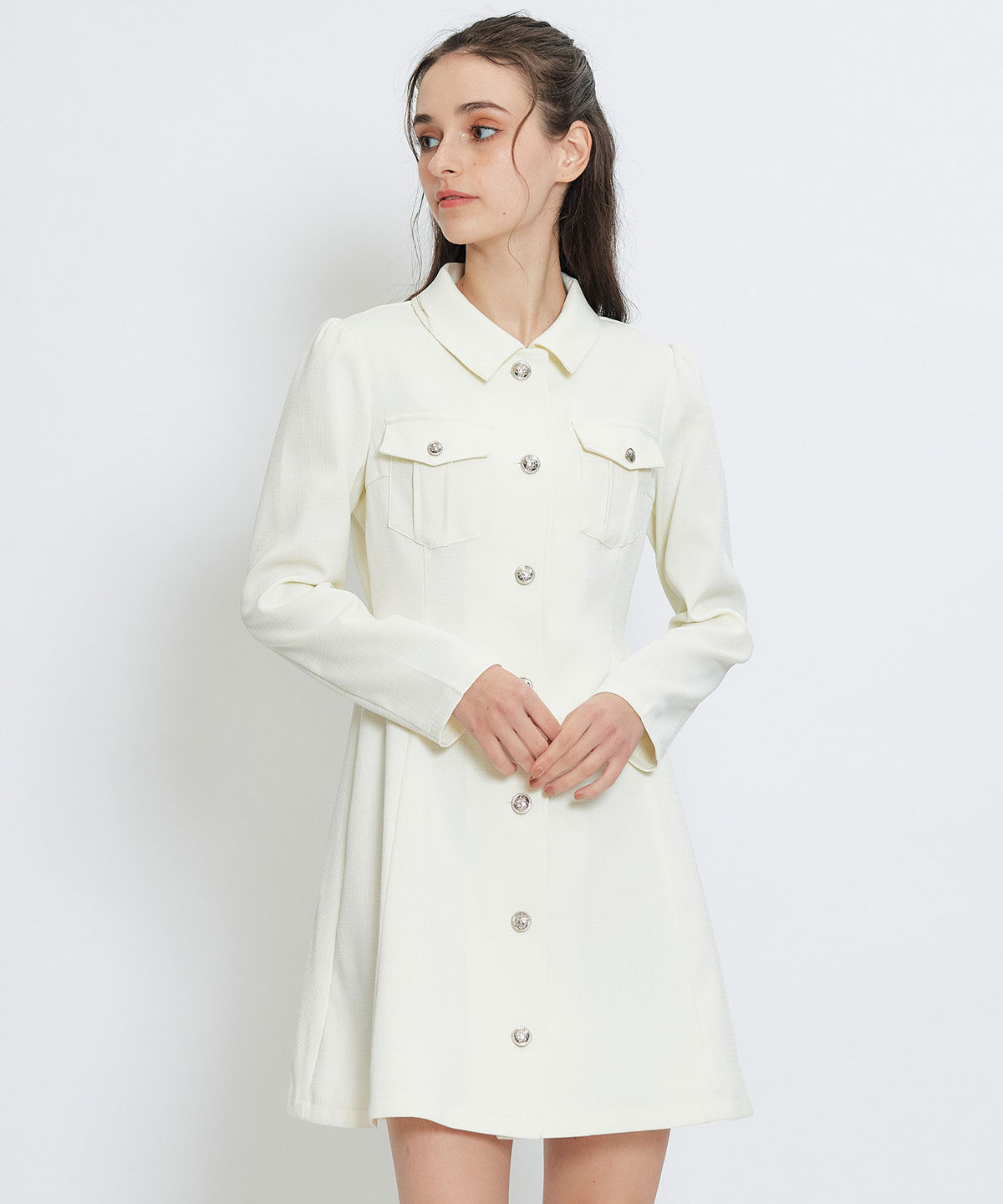 REDYAZEL「スプリングツイードシャツミニフレアワンピース」|ワンピース|オフ