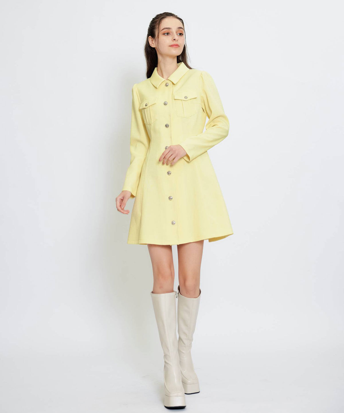 REDYAZEL「スプリングツイードシャツミニフレアワンピース」|ワンピース|