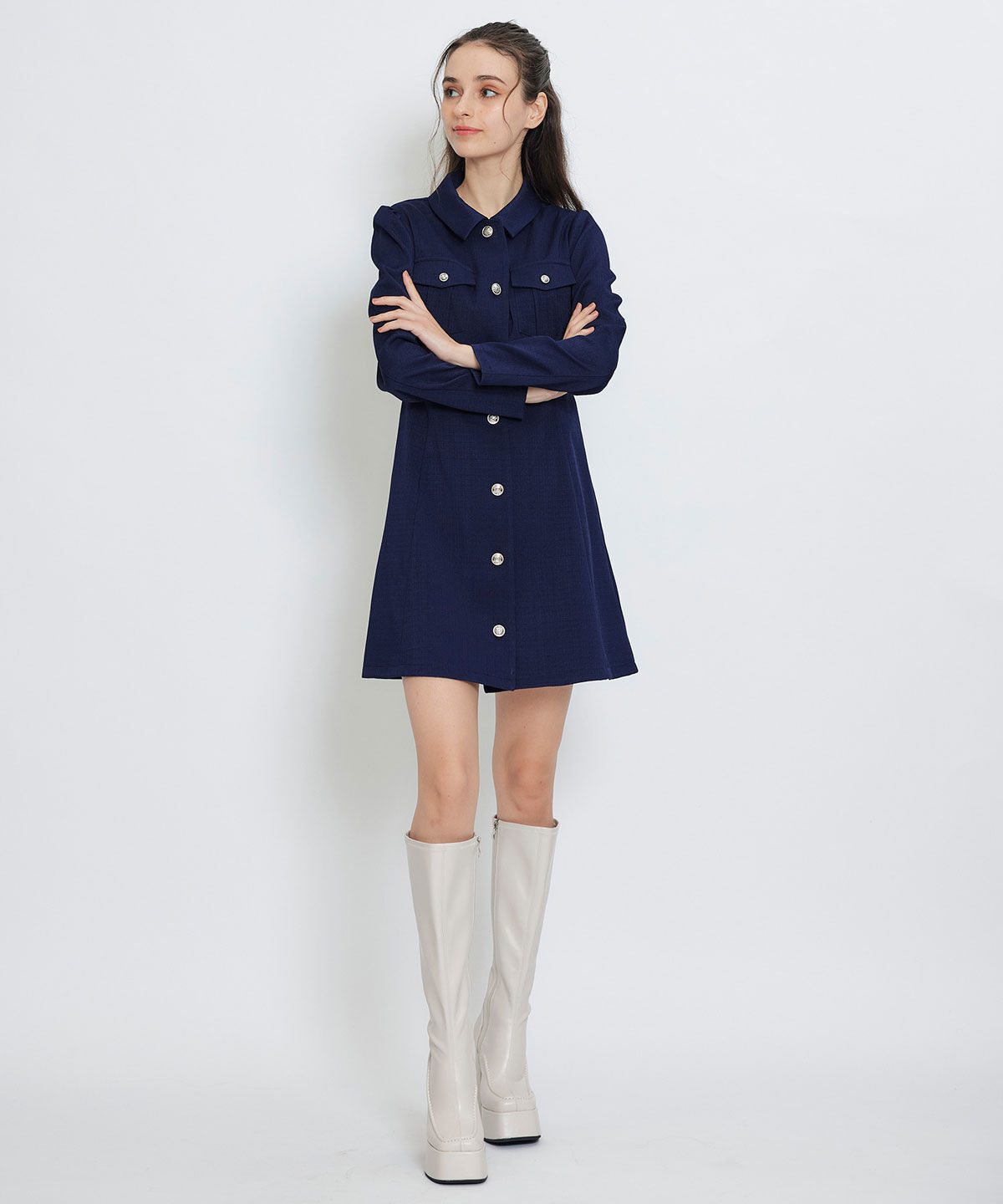 REDYAZEL「スプリングツイードシャツミニフレアワンピース」|ワンピース|