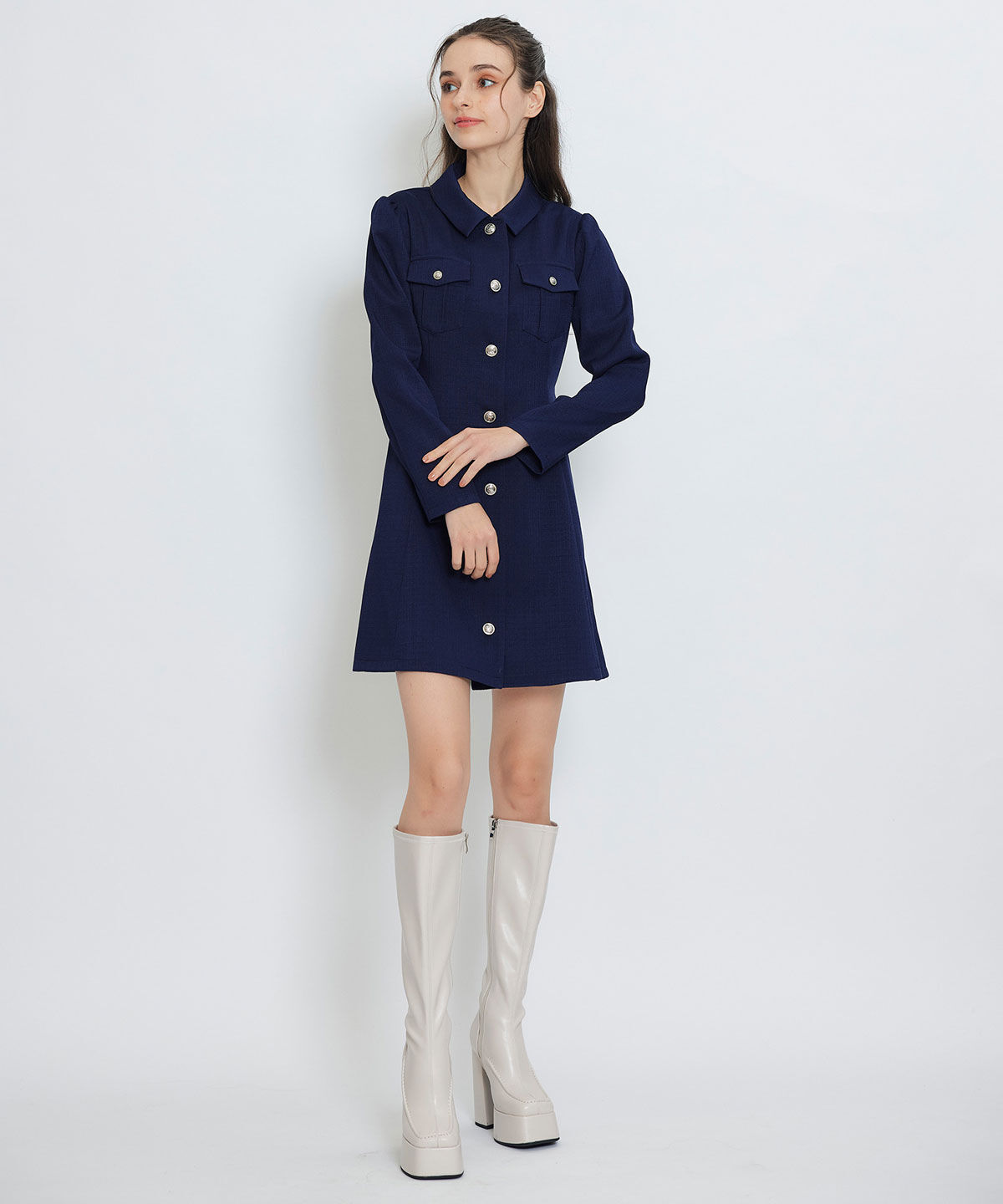 REDYAZEL「スプリングツイードシャツミニフレアワンピース」|ワンピース|