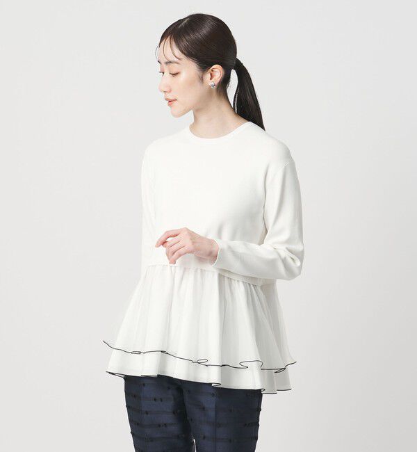 UNITED ARROWS「オーガンジー フリルコンビ ニット ‐ウォッシャブル‐」|ニット・セーター|OFF WHITE