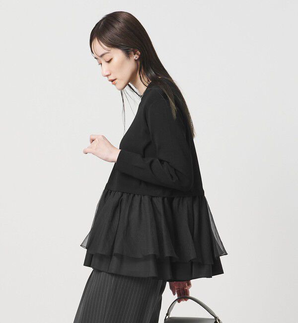 UNITED ARROWS「オーガンジー フリルコンビ ニット ‐ウォッシャブル‐」|ニット・セーター|BLACK