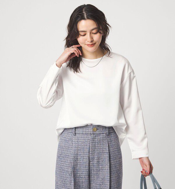 UNITED ARROWS green label relaxing「サテン ドッキング ラウンドヘム プルオーバー カットソー」|Tシャツ・カットソー|OFF WHITE