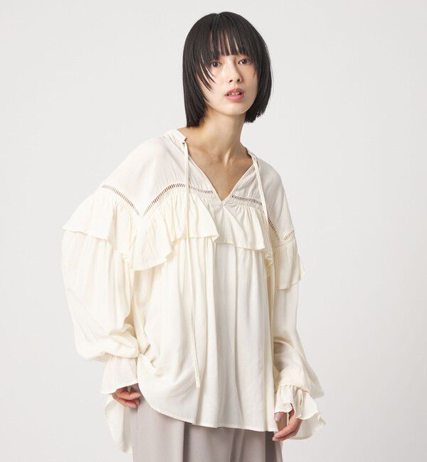 EMMEL REFINES「＜EMMEL REFINES＞EM ハシゴレース フリル ブラウス」|シャツ・ブラウス|OFF WHITE