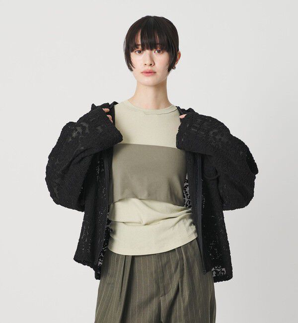 BEAUTY&YOUTH UNITED ARROWS「メッシュ エンブロイダリー フーディ ウォッシャブル」|シャツ・ブラウス|BLACK