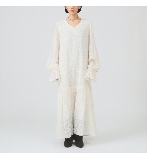 Ray BEAMS 「フリンジ ジャカード クリンクル ワンピース」|ワンピース|