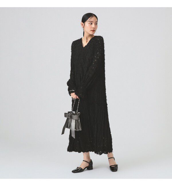 Ray BEAMS 「フリンジ ジャカード クリンクル ワンピース」|ワンピース|BLACK
