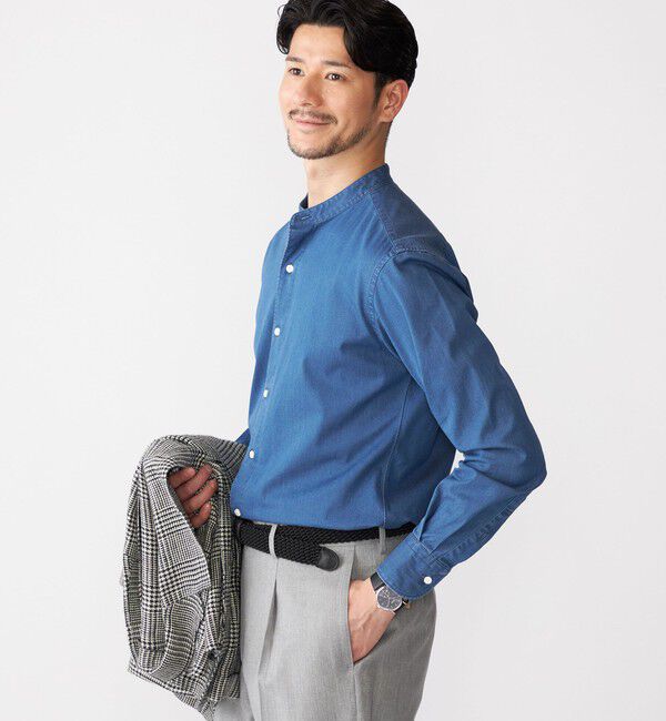 SHIPS「SHIPS: ウォッシュド デニム バンドカラーシャツ」|シャツ・ブラウス|