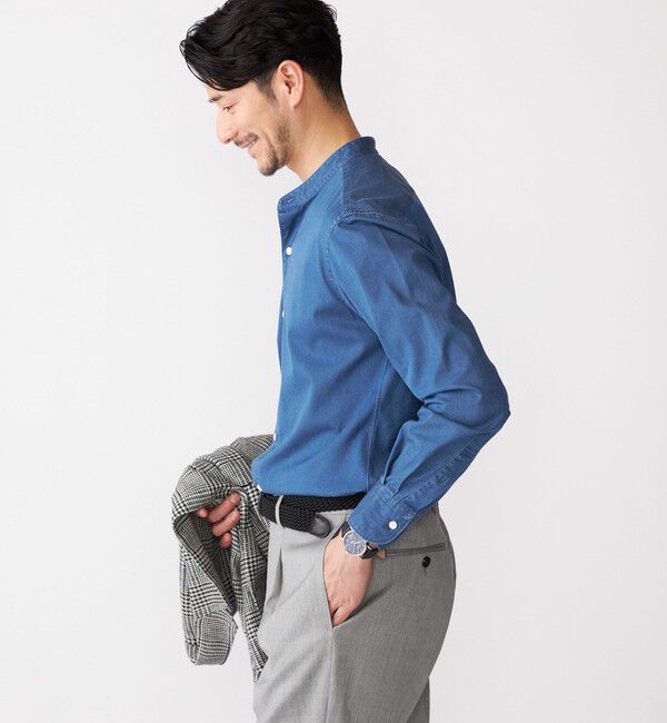 SHIPS「SHIPS: ウォッシュド デニム バンドカラーシャツ」|シャツ・ブラウス|