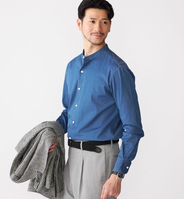 SHIPS「SHIPS: ウォッシュド デニム バンドカラーシャツ」|シャツ・ブラウス|