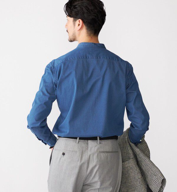 SHIPS「SHIPS: ウォッシュド デニム バンドカラーシャツ」|シャツ・ブラウス|