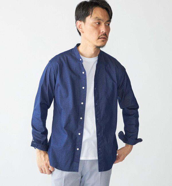 SHIPS「SHIPS: ウォッシュド デニム バンドカラーシャツ」|シャツ・ブラウス|