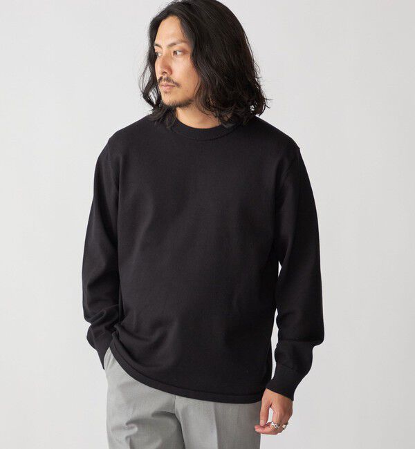 SHIPS「SHIPS: ハイゲージ コットン ウール クルーニット」|ニット・セーター|ブラック