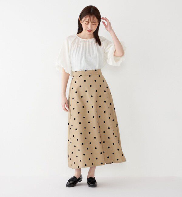 SHIPS Colors 「SHIPS Colors:〈洗濯機可能〉フロッキードット デニムライク スカート」|フレア|