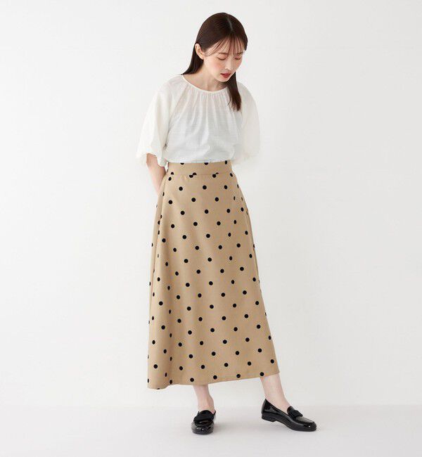 SHIPS Colors 「SHIPS Colors:〈洗濯機可能〉フロッキードット デニムライク スカート」|フレア|