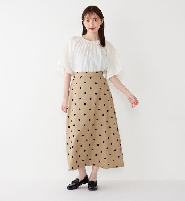 SHIPS Colors 「SHIPS Colors:〈洗濯機可能〉フロッキードット デニムライク スカート」|フレア|